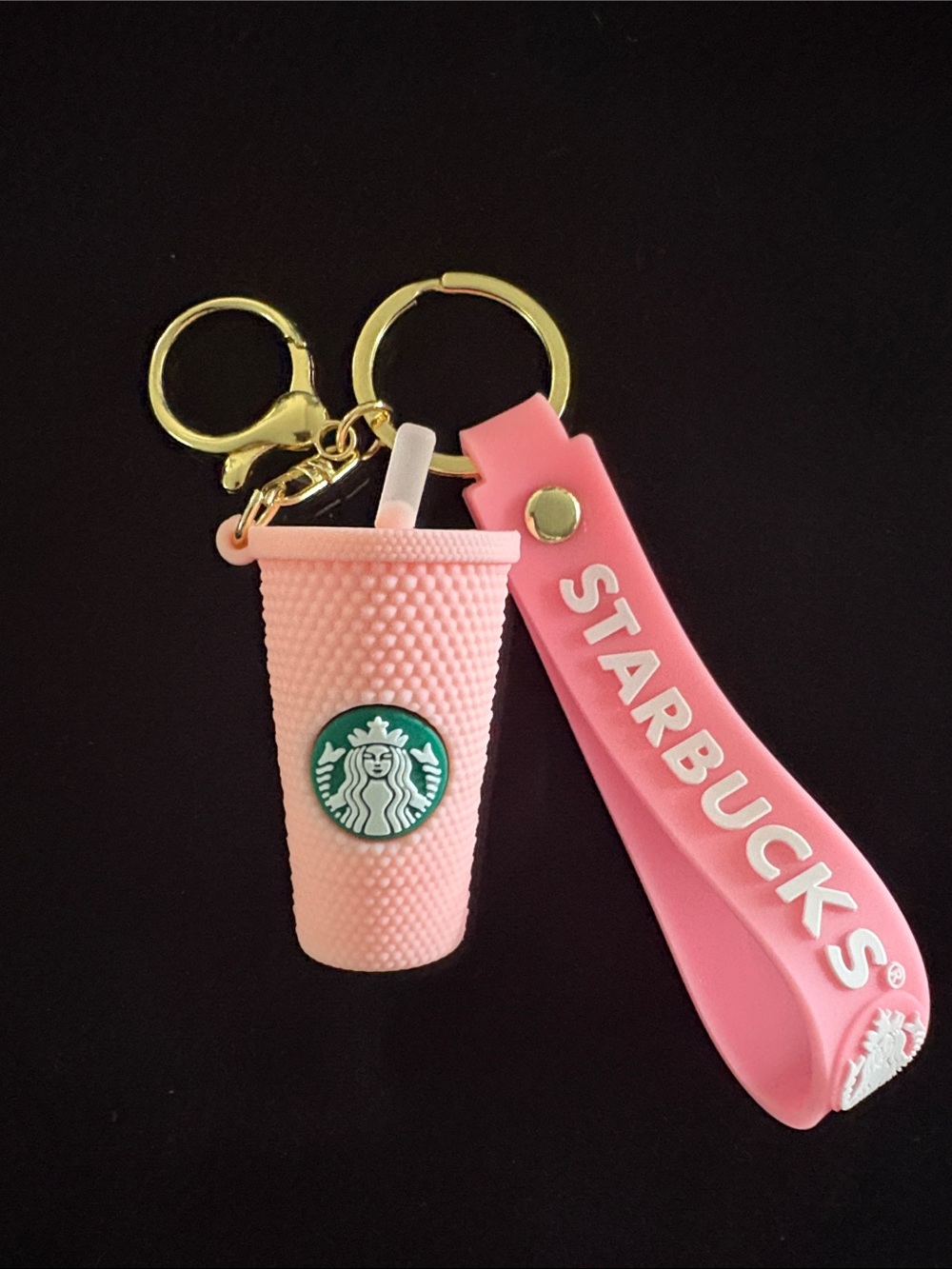 Cute Pink Coffee Tumbler Silicone Keychain Bag Charm with Strap